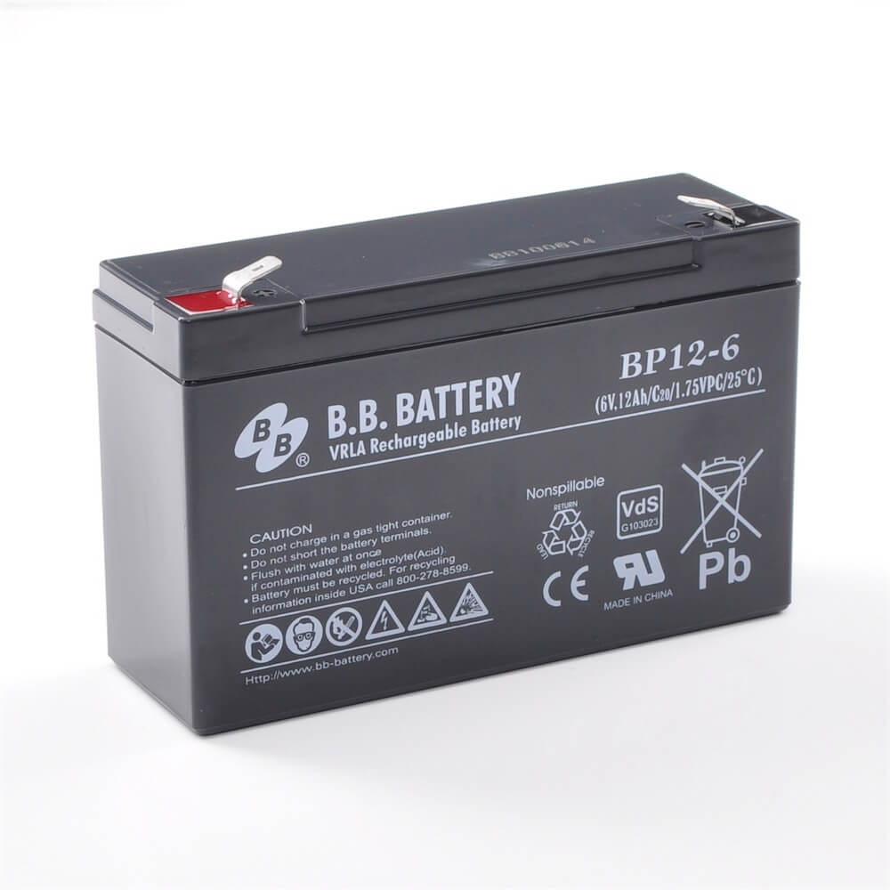 6V 12Ah Batteria, Batteria Piombo-Acido (AGM), B.B. Battery BP12-6