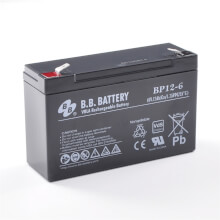 6V 12Ah Batteria, Batteria Piombo-Acido (AGM), B.B. Battery BP12-6, VdS, 151x50x94 mm (LxLAxA), Terminale T2 Faston 250 (6,3 mm)