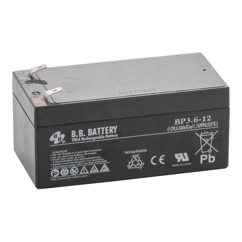 12V 3.6Ah Batteria, Batteria Piombo-Acido (AGM), B.B. Battery BP3.6-12,  134x67x60 (LxLAxA), Terminale T2 Faston 250 (6,3 mm)