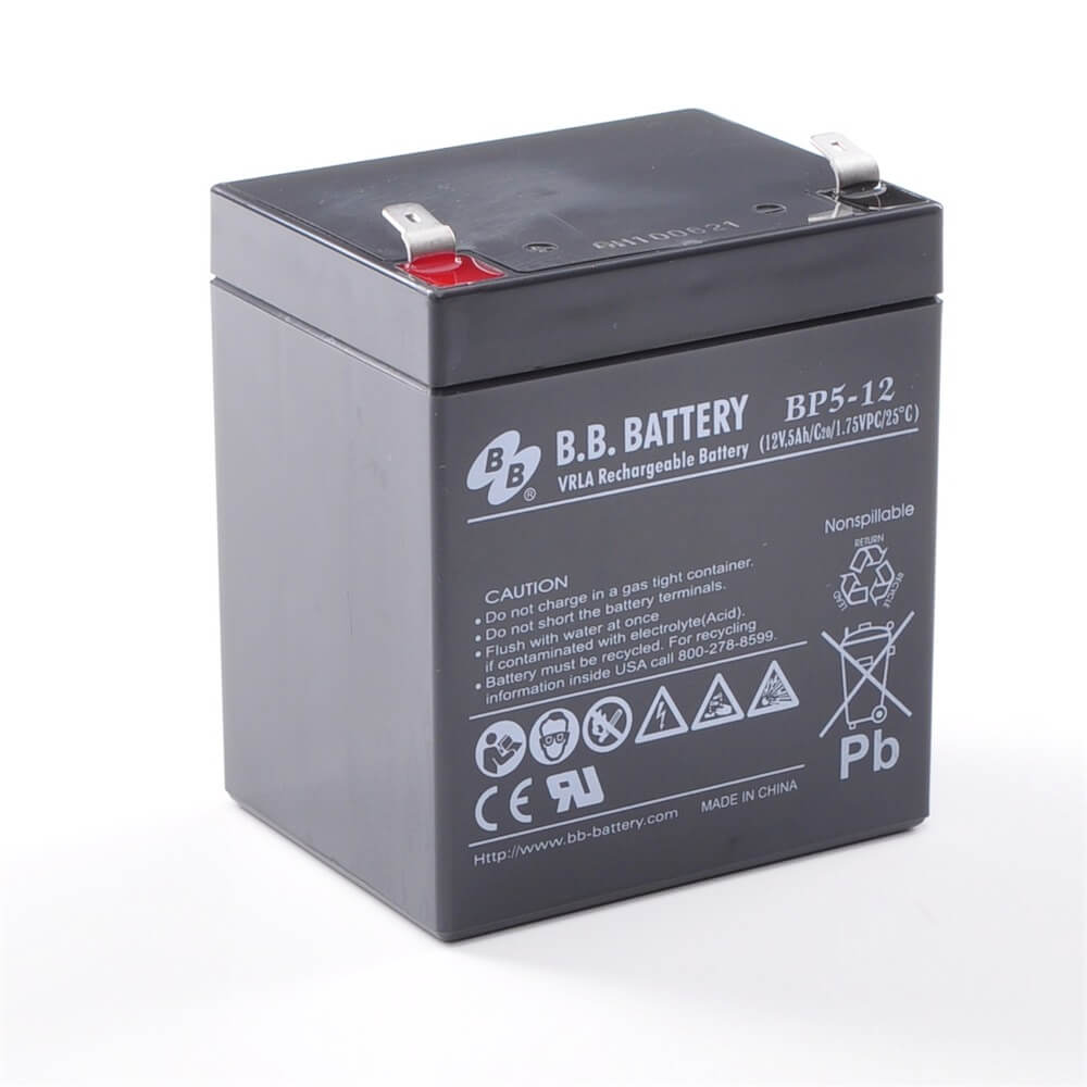 12V 5Ah Batteria, Batteria Piombo-Acido (AGM), B.B. Battery BP5-12,  90x70x102 (LxLAxA), Terminale T2 Faston