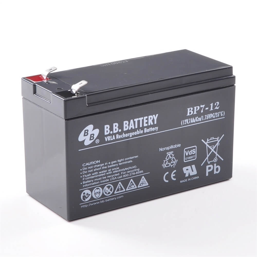 12V 7Ah Batteria, Batteria Piombo-Acido (AGM), B.B. Battery BP7-12, VdS,  151x65x93 (LxLAxA), Terminale T2