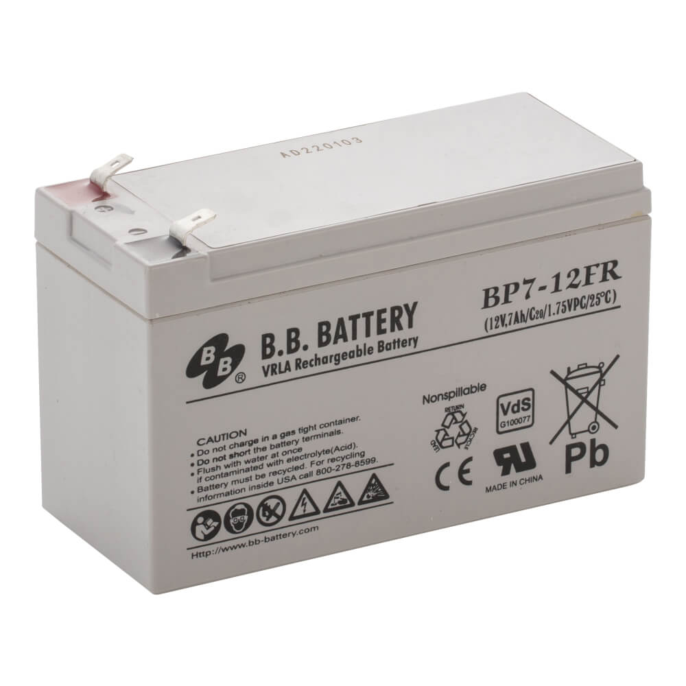 12V 7Ah Batteria, Batteria Piombo-Acido (AGM) ignifugo, B.B. Battery  BP7-12FR, VdS, difficilmente infiammabile, sostituisce