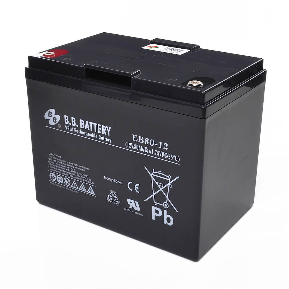 12V 80Ah Batteria, Batteria Piombo-Acido (AGM), B.B. Battery EB80-12,  260x168x209 (LxLAxA), Terminale I2 (inserisci