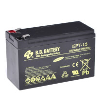 12V 7Ah Batteria, Batteria Piombo-Acido (AGM), B.B. Battery EP7-12, 151x65x93 (LxLAxA), Terminale T2 Faston 250 (6,3 mm)