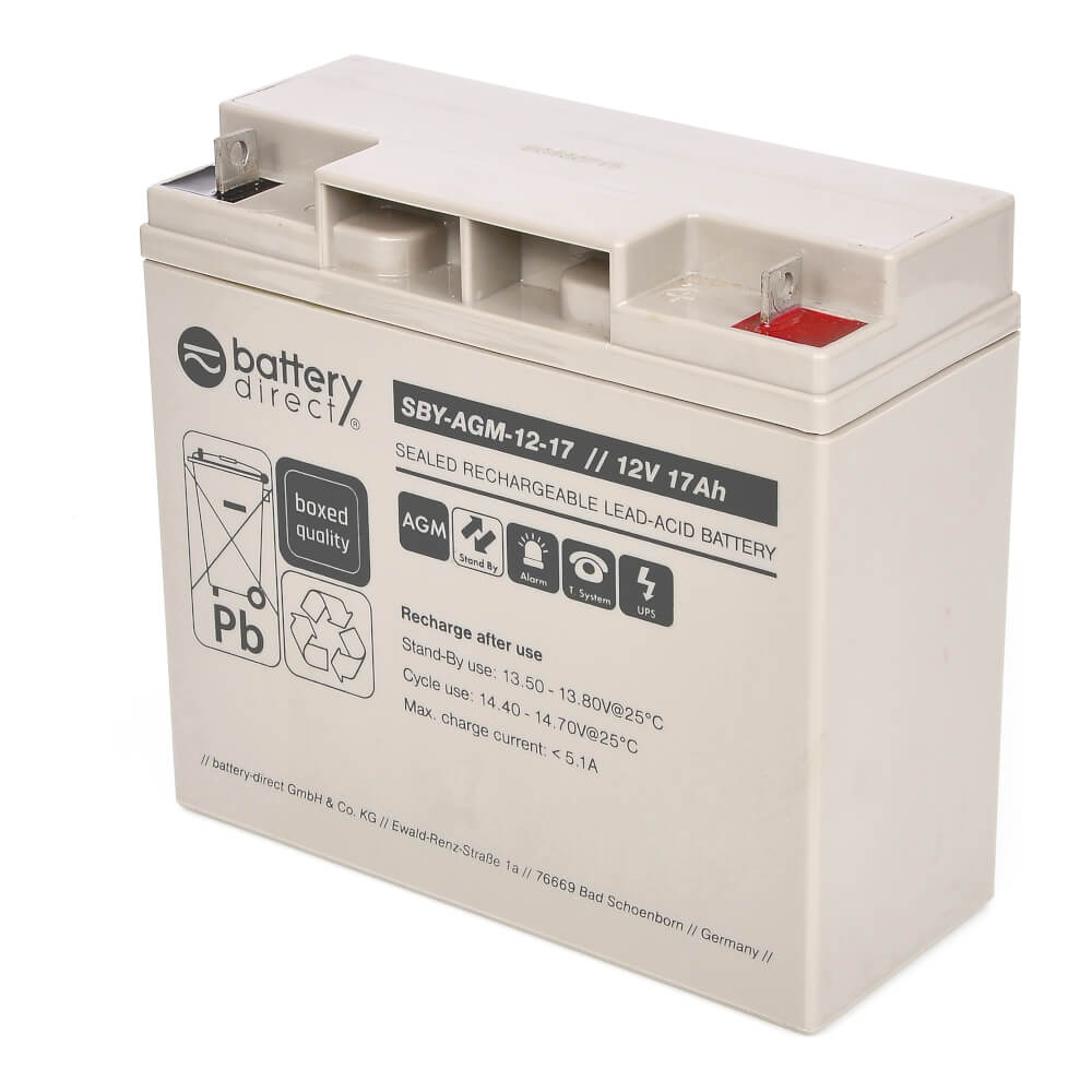 12V 17Ah Batteria Piombo-Acido, battery-direct SBY-AGM-12-17, 181x77x167  (LxLAxA), Terminale B1 (vite