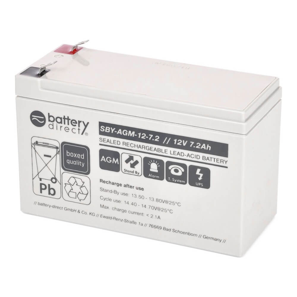 12V 7.2Ah Batteria Piombo-Acido, battery-direct SBY-AGM-12-7.2, 151x65x94  (LxLAxA), Terminale T2